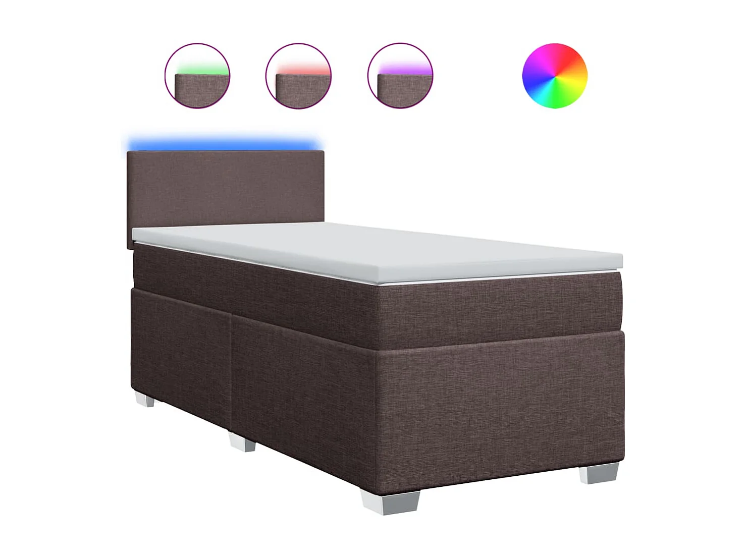 Cama box spring con colchón tela marrón oscuro 90x200 cm