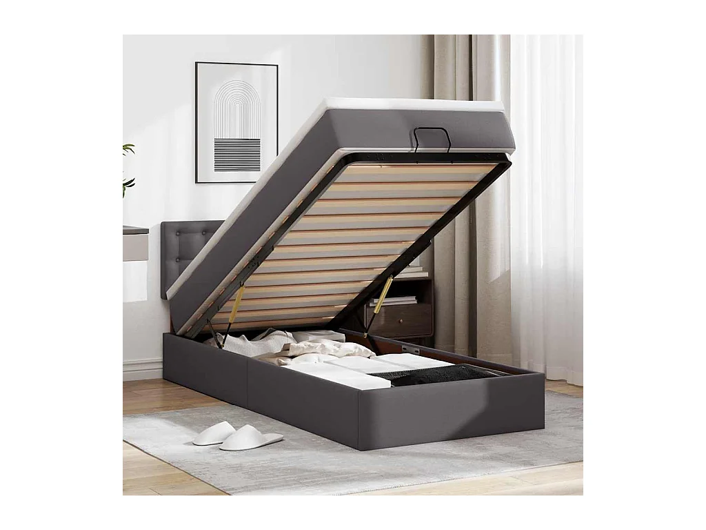 Ottoman-Bett mit Matratze Grau 100x200 cm Kunstleder