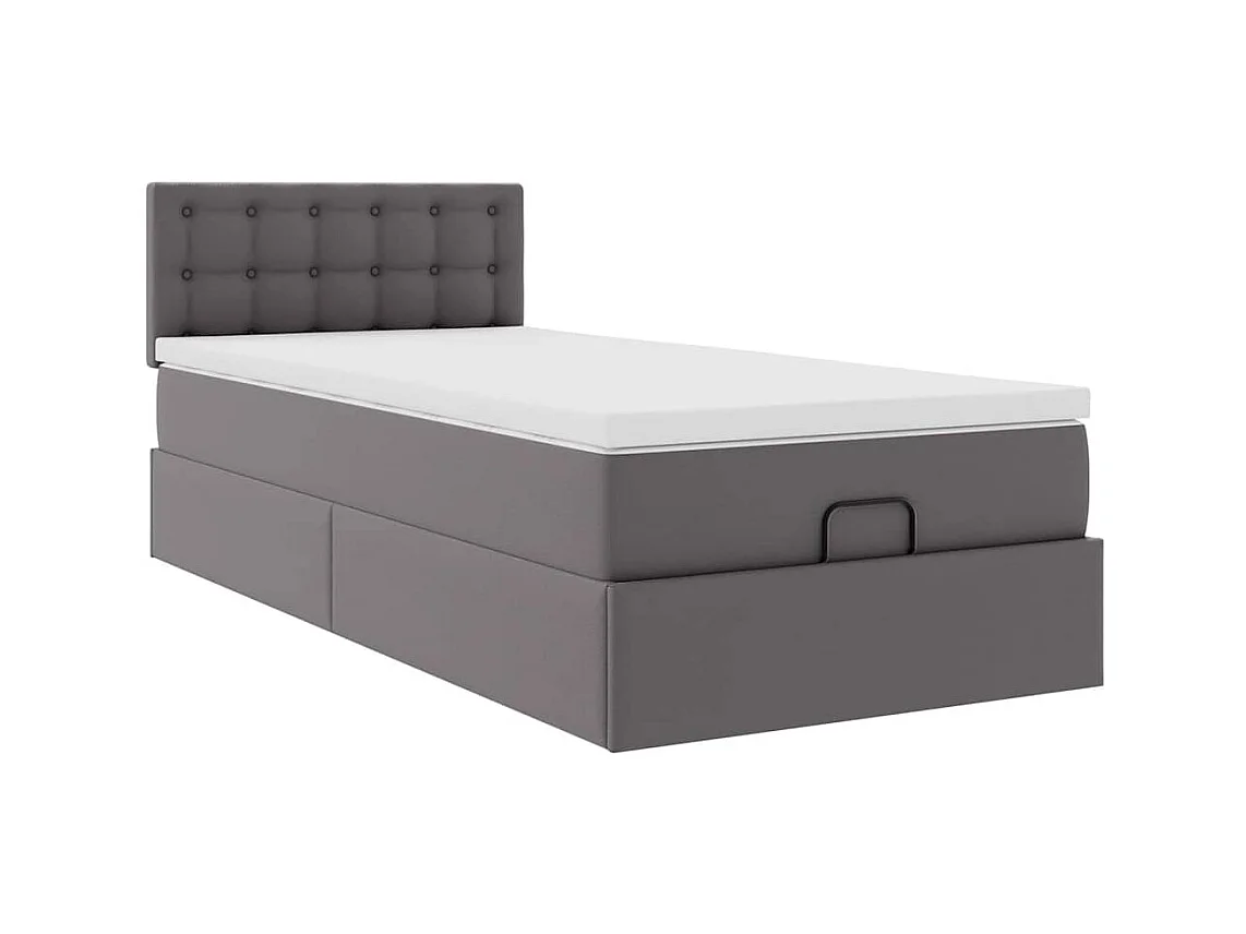 Ottoman-Bett mit Matratze Grau 100x200 cm Kunstleder