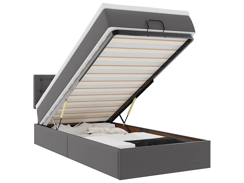 Lit ottoman avec matelas gris 100x200 cm similicuir