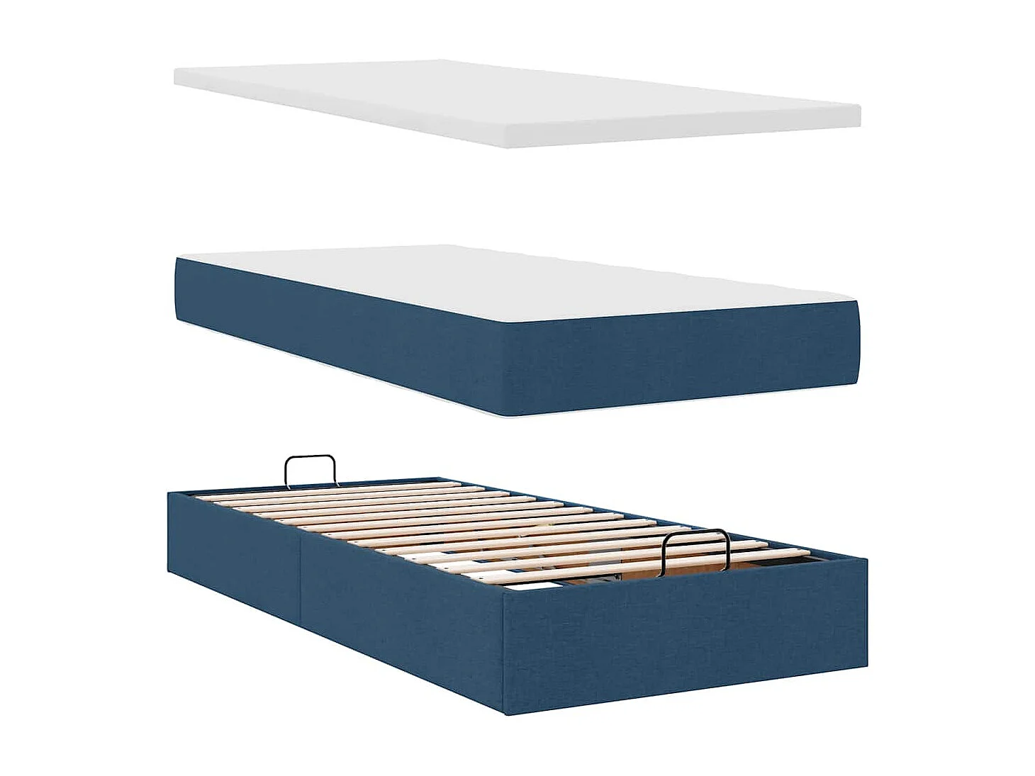 Lit ottoman avec matelas et LED Bleu 90x200 cm Tissu