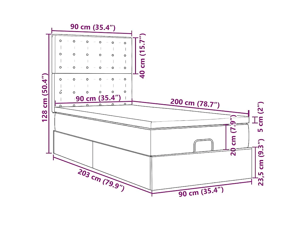 Cama Otomana com Colchão & LEDs Tecido Azul 90x200 cm