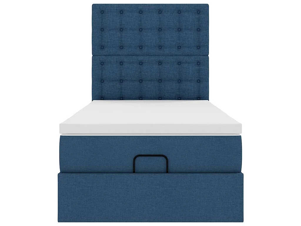 Cama Otomana com Colchão & LEDs Tecido Azul 90x200 cm
