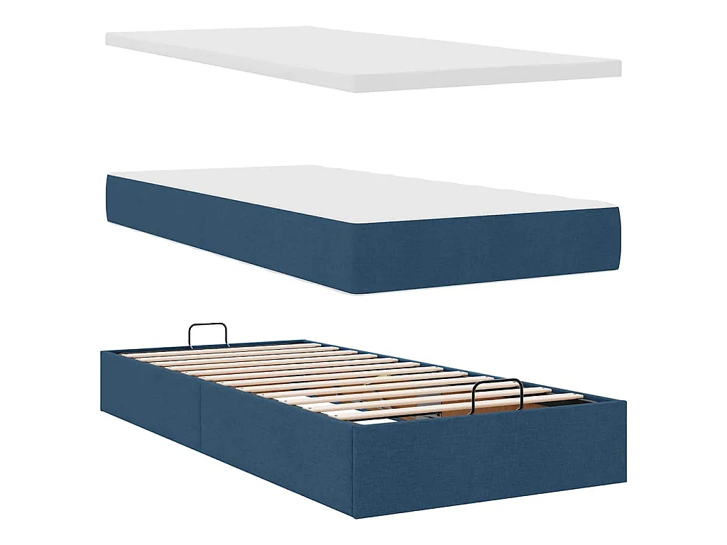 Cama Otomana com Colchão & LEDs Tecido Azul 90x200 cm