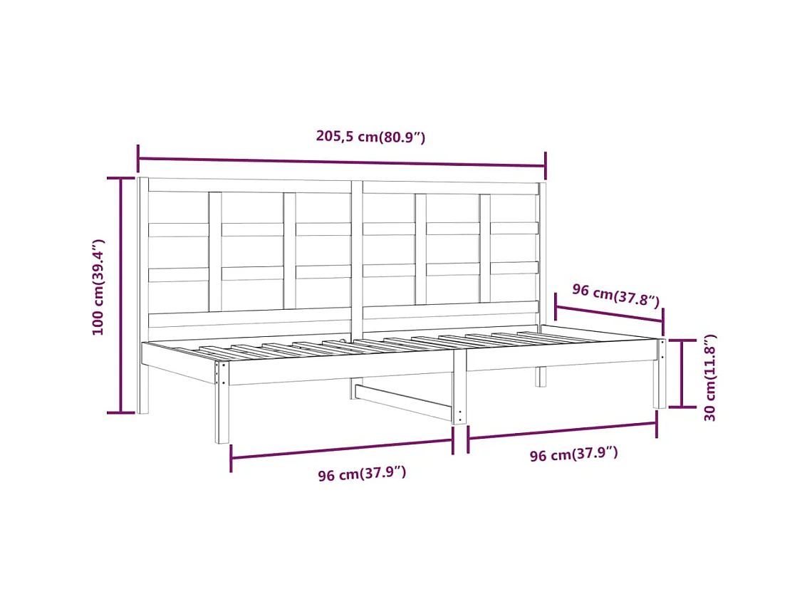 Tagesbett ohne Matratze Weiß 90x200 cm Massivholz Kiefer