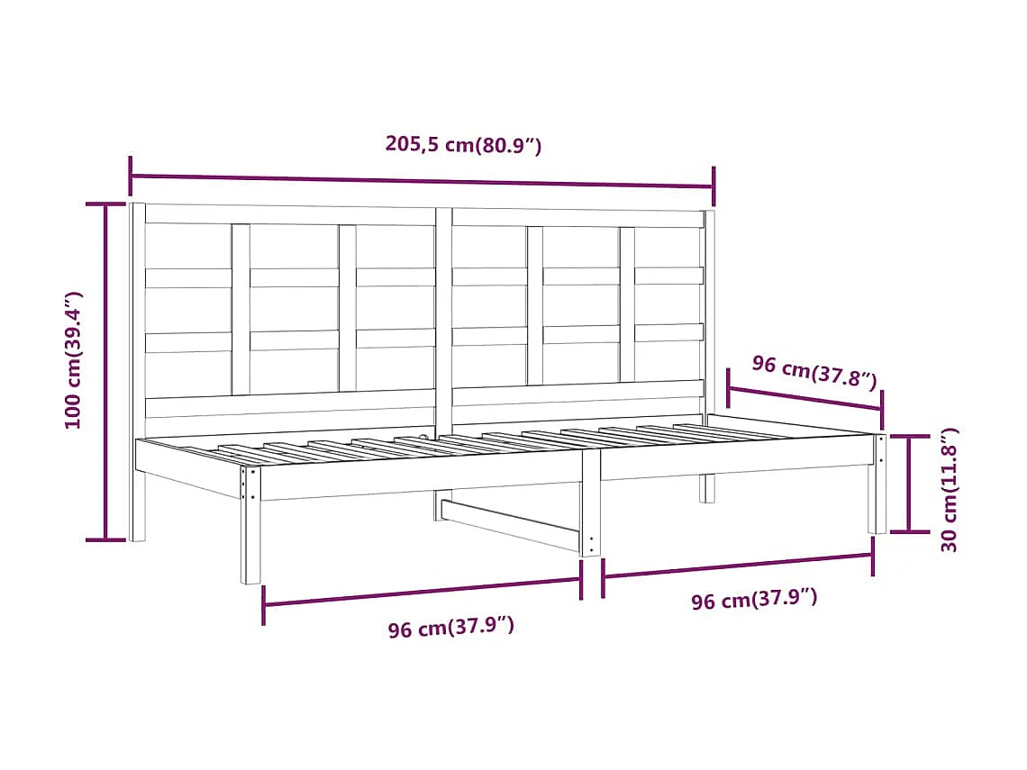 Slaapbank zonder matras 90x200 cm massief grenenhout wit