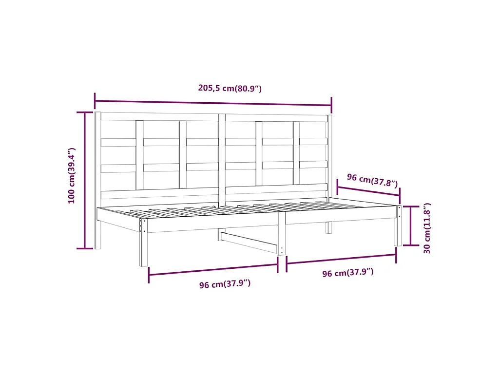 Lit de jour sans matelas blanc 90x200 cm bois de pin massif