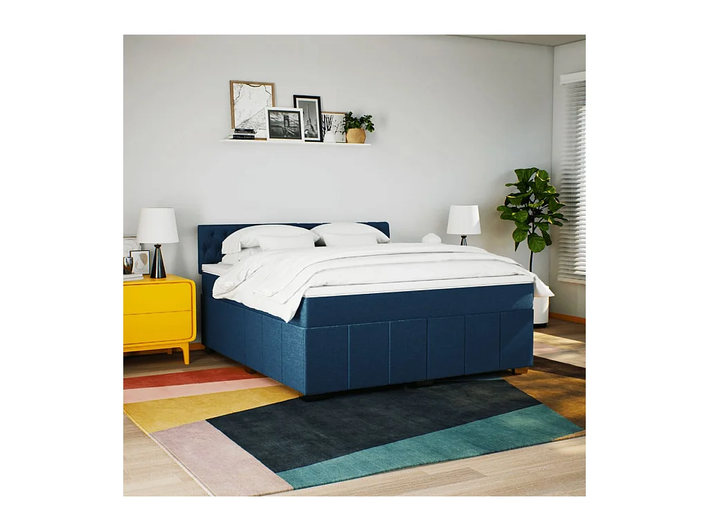 Sommier à lattes de lit avec matelas Bleu 180x200 cm Tissu