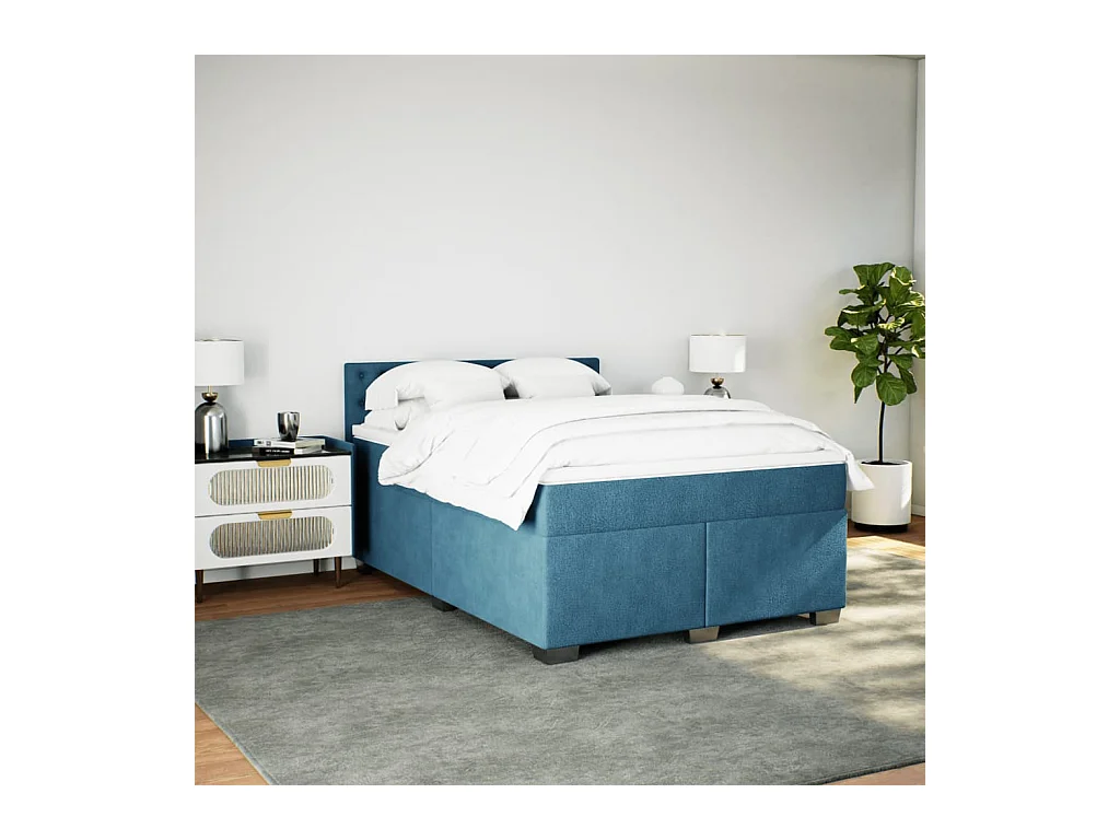 Giroletto a Molle con Materasso Blu 140x200 cm in Velluto