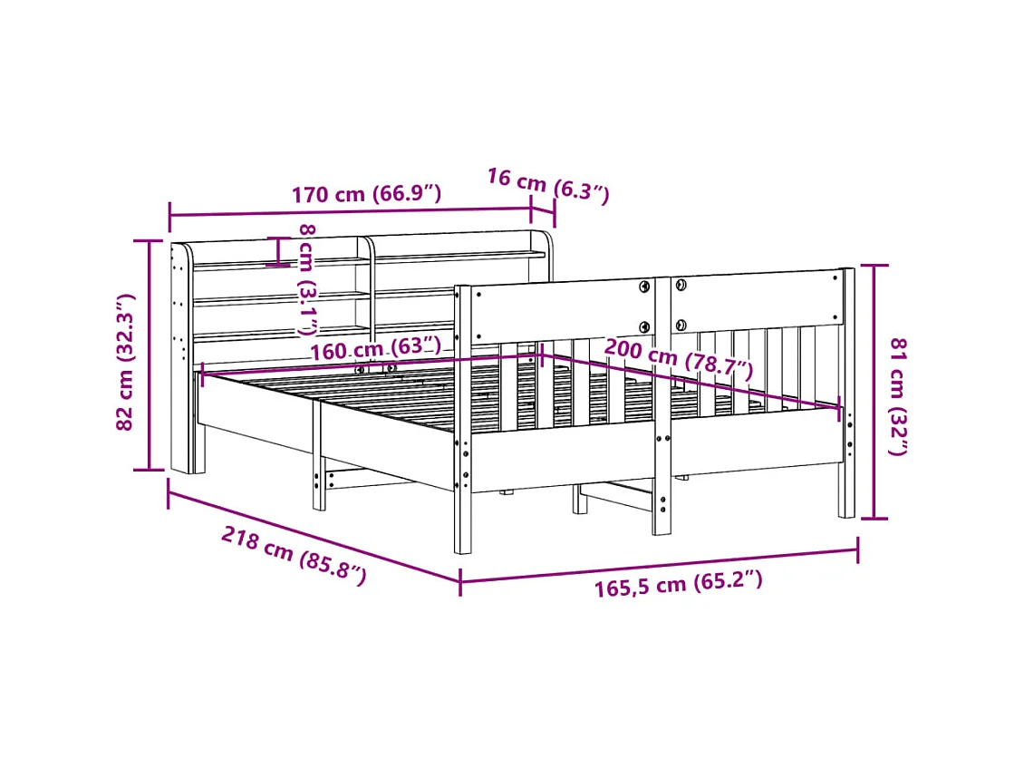 Cadre de lit sans matelas 160x200 cm bois massif de pin