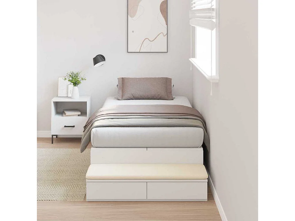 Cadre de lit avec rangement Blanc 90 cm Bois d'ingénierie