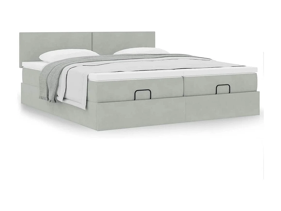 Cadre de lit ottoman et matelas gris clair 180x200cm velours