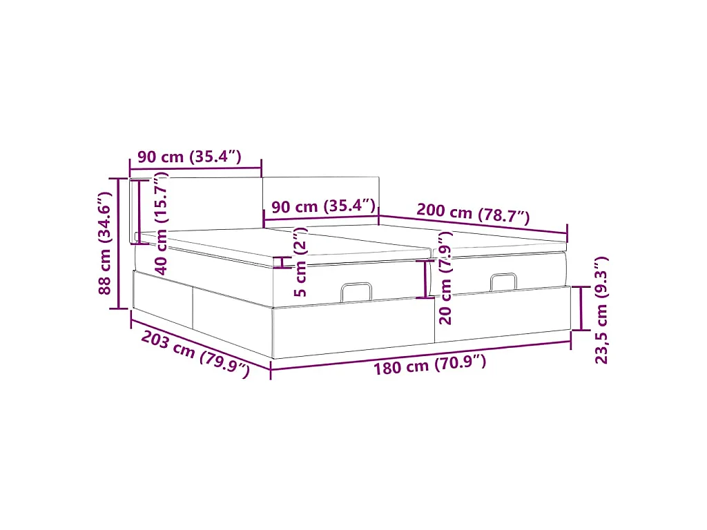 Struttura Letto Pouf con Materassi 180x200 cm Velluto