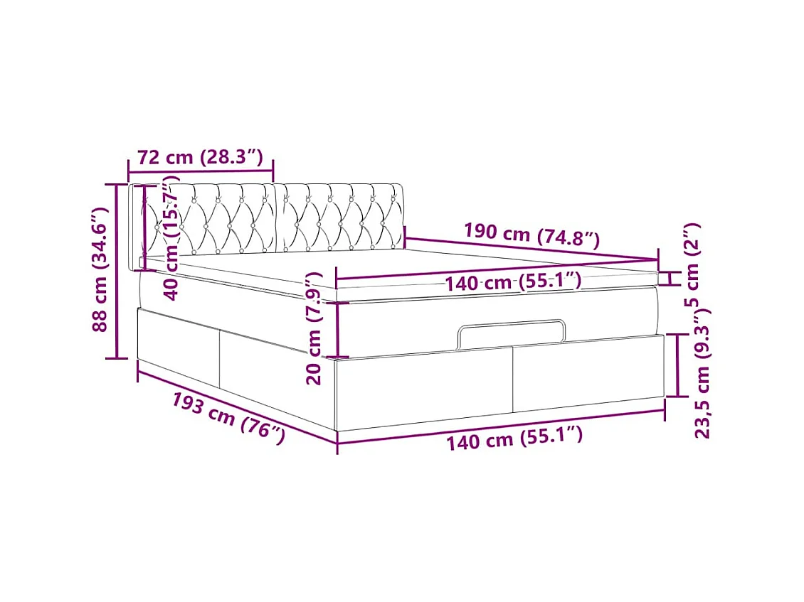 Cadre de lit ottoman avec matelas noir 140x190 cm velours
