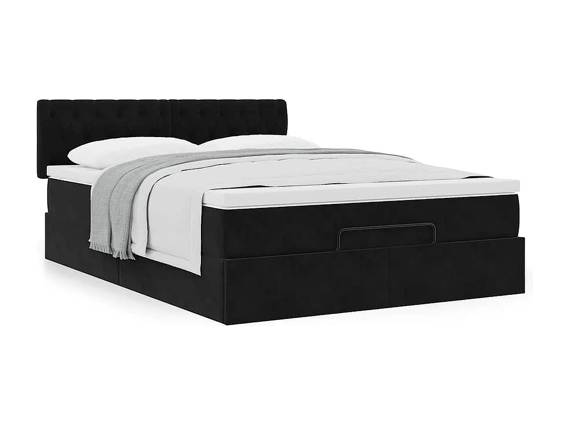 Cadre de lit ottoman avec matelas noir 140x190 cm velours