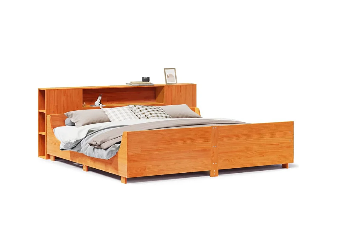 Cadre de lit sans matelas cire marron 180x200cm bois pin massif