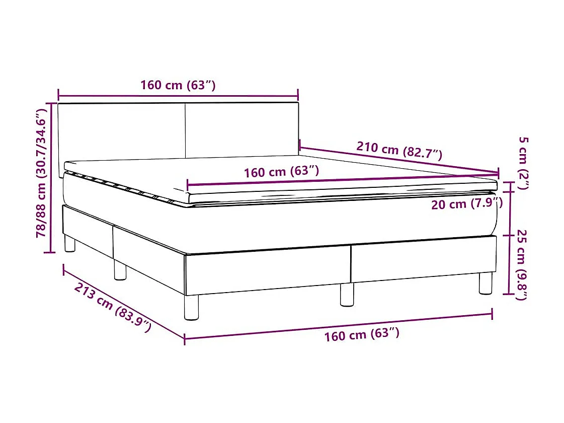 Boxspring met matras fluweel roze 160x210 cm