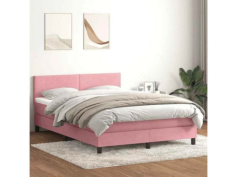 Boxspring met matras fluweel roze 160x210 cm