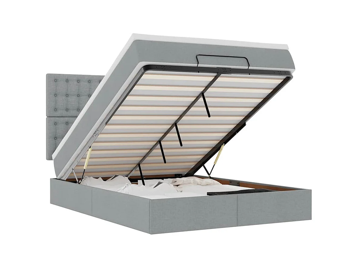 Cadre de lit ottoman et matelas gris clair 140x190 cm tissu