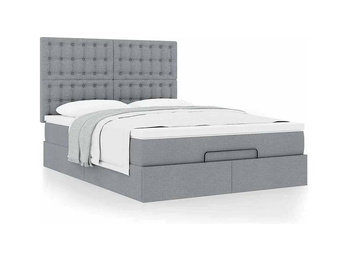 Cadre de lit ottoman et matelas gris clair 140x190 cm tissu
