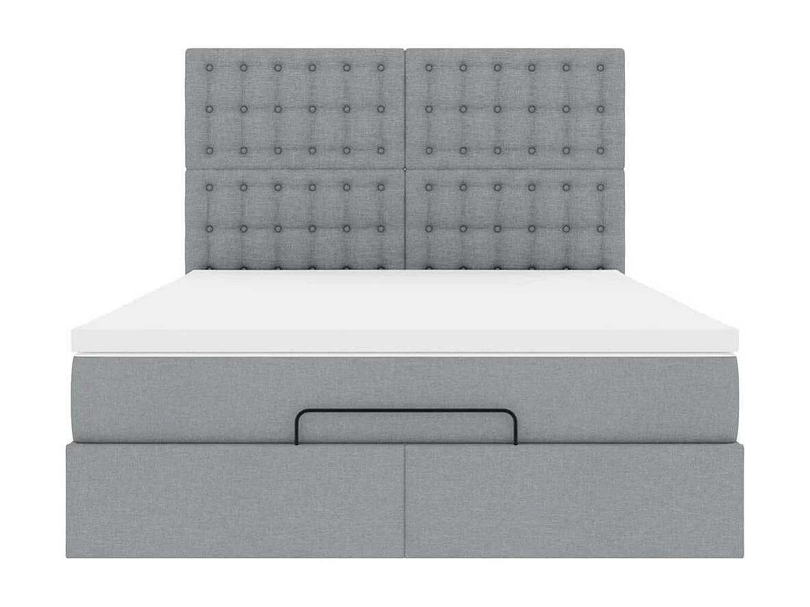 Cadre de lit ottoman et matelas gris clair 140x190 cm tissu