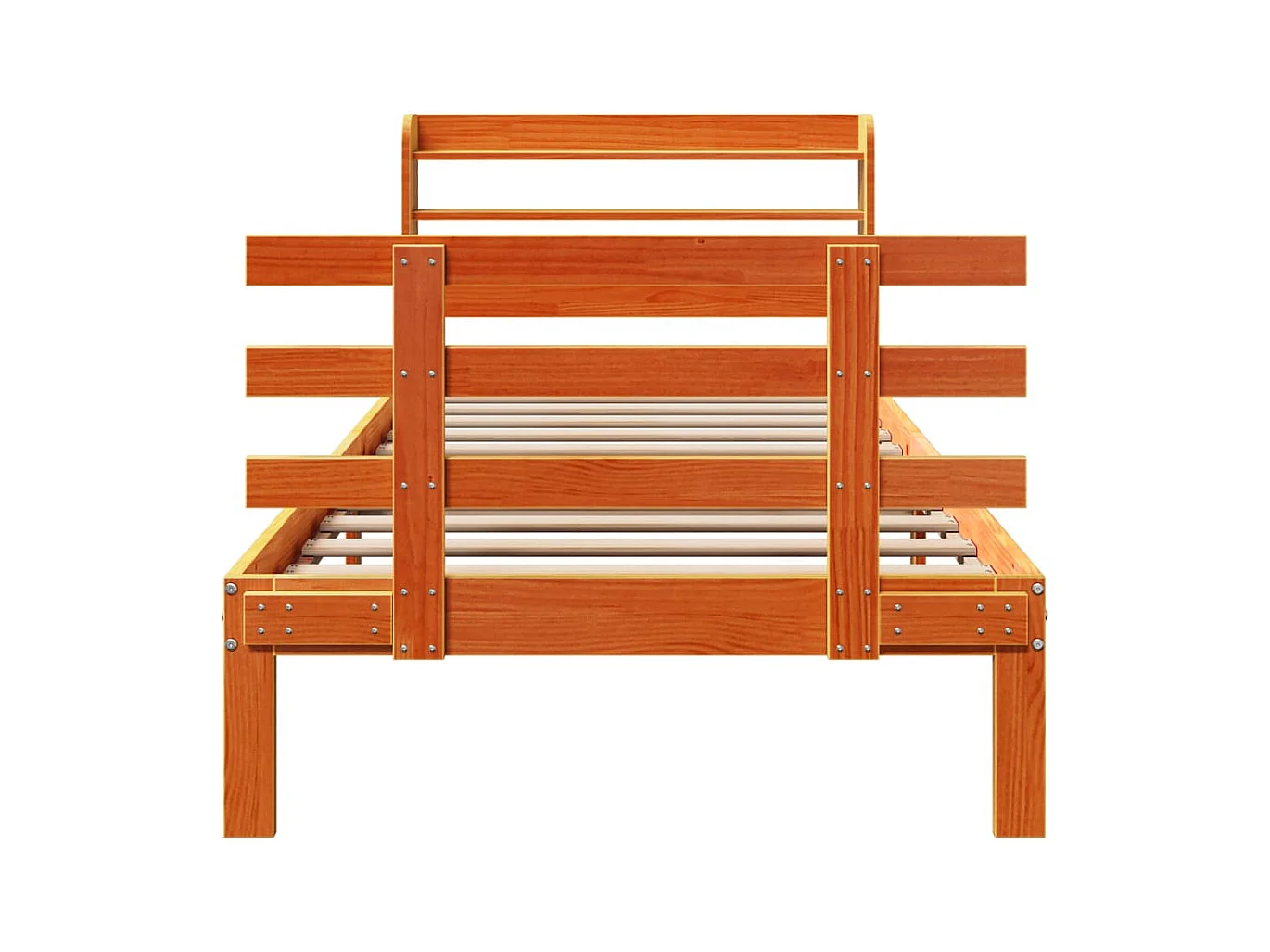 Estructura cama con cabecero madera pino marrón cera 100x200 cm