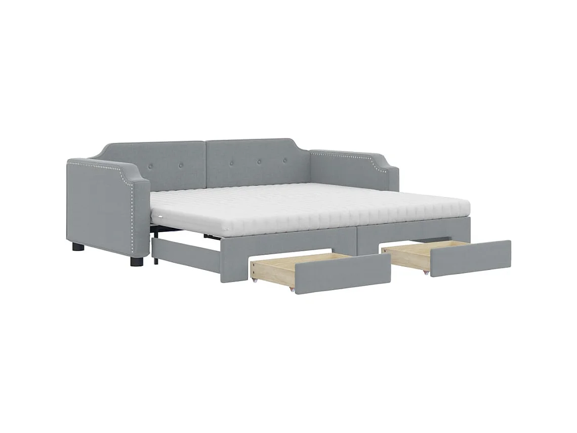 Tagesbett Ausziehbar mit Schubladen Hellgrau 100x200 cm Stoff