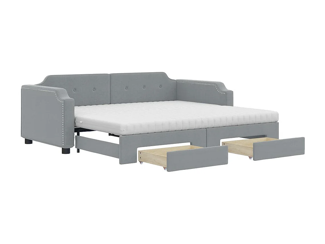 Tagesbett Ausziehbar mit Schubladen Hellgrau 100x200 cm Stoff