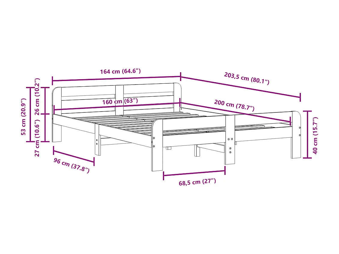 Cadre de lit sans matelas cire marron 160x200cm bois pin massif