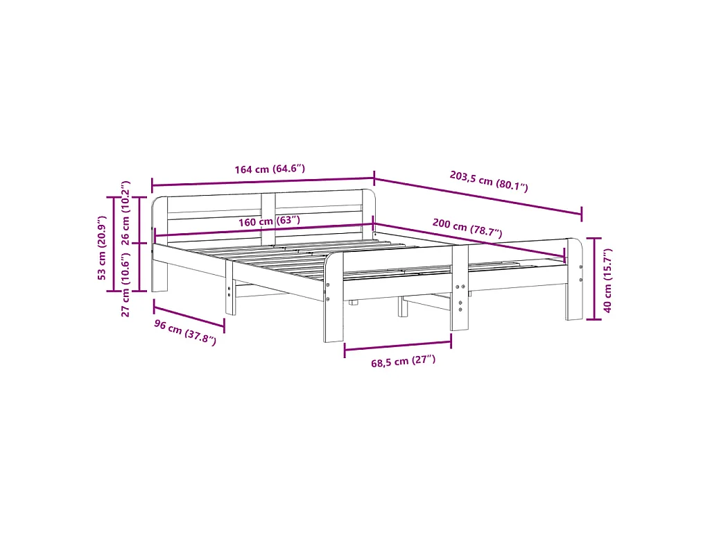 Bedframe zonder matras massief grenenhout wasbruin 160x200 cm