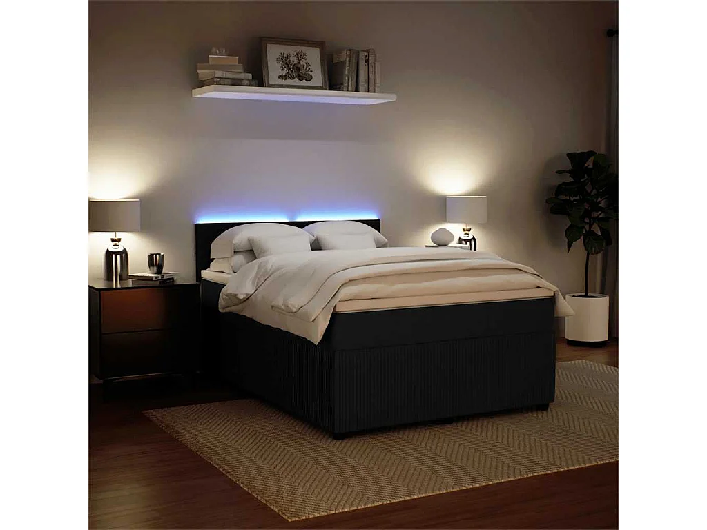 Giroletto a Molle con Materasso Nero 140x190 cm in Velluto