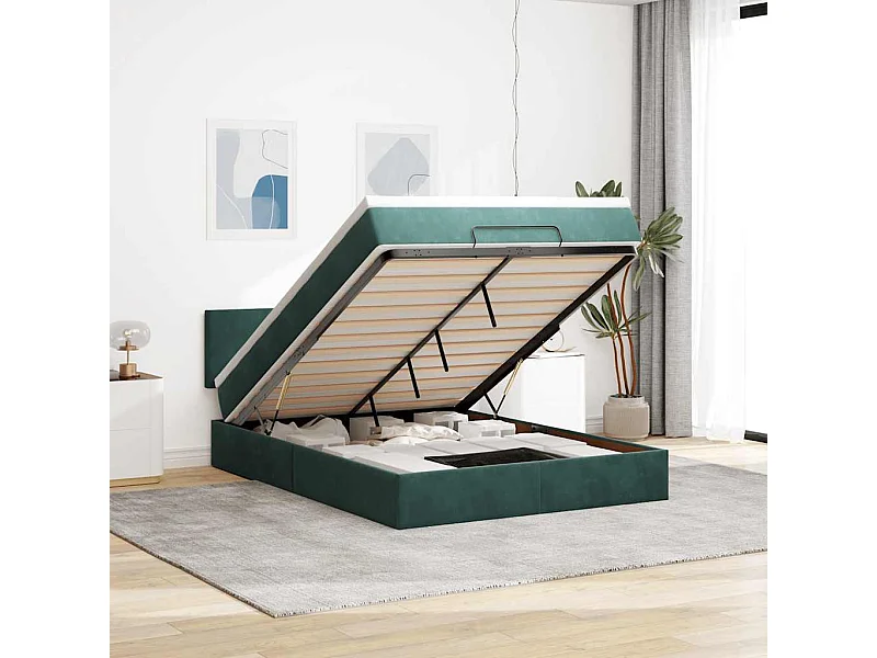 Ottoman bed met matras en LED's 140x200cm fluweel donkergroen