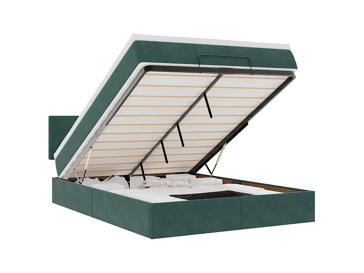 Cadre de lit ottoman avec matelas vert foncé 140x200 cm velours