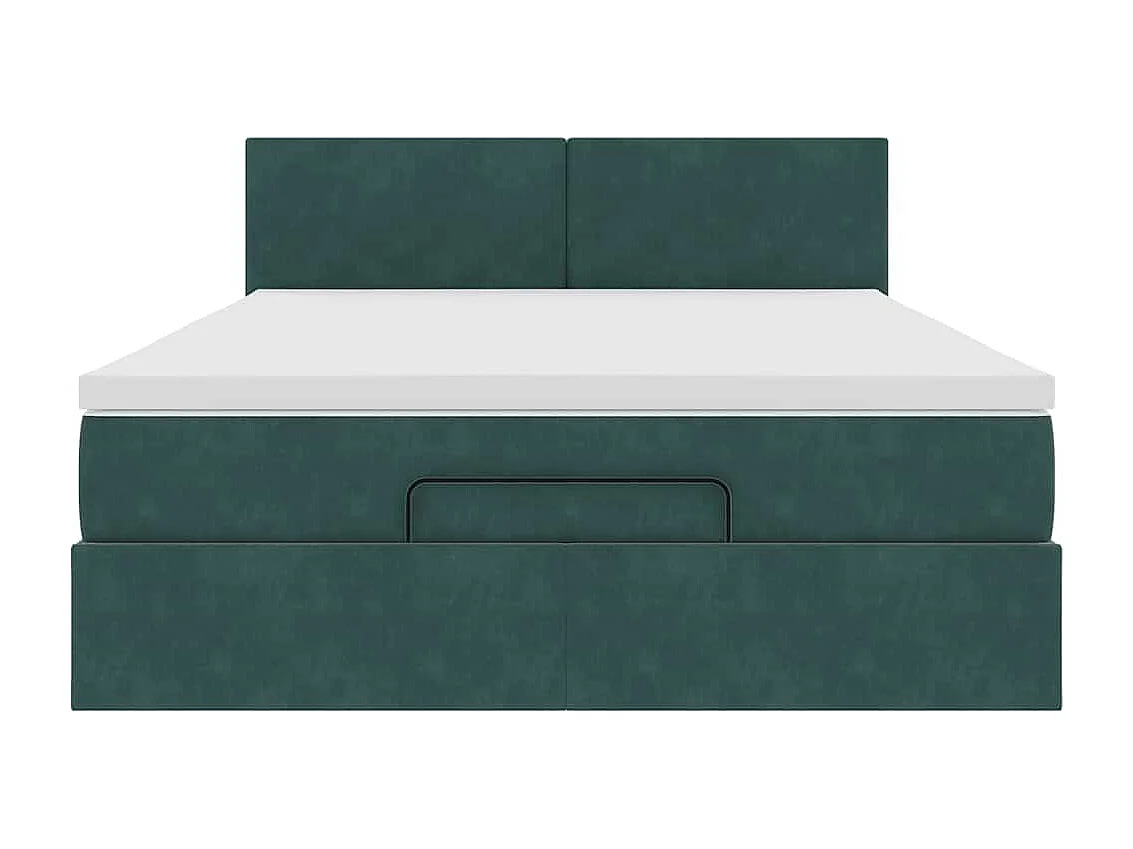 Cadre de lit ottoman avec matelas vert foncé 140x200 cm velours