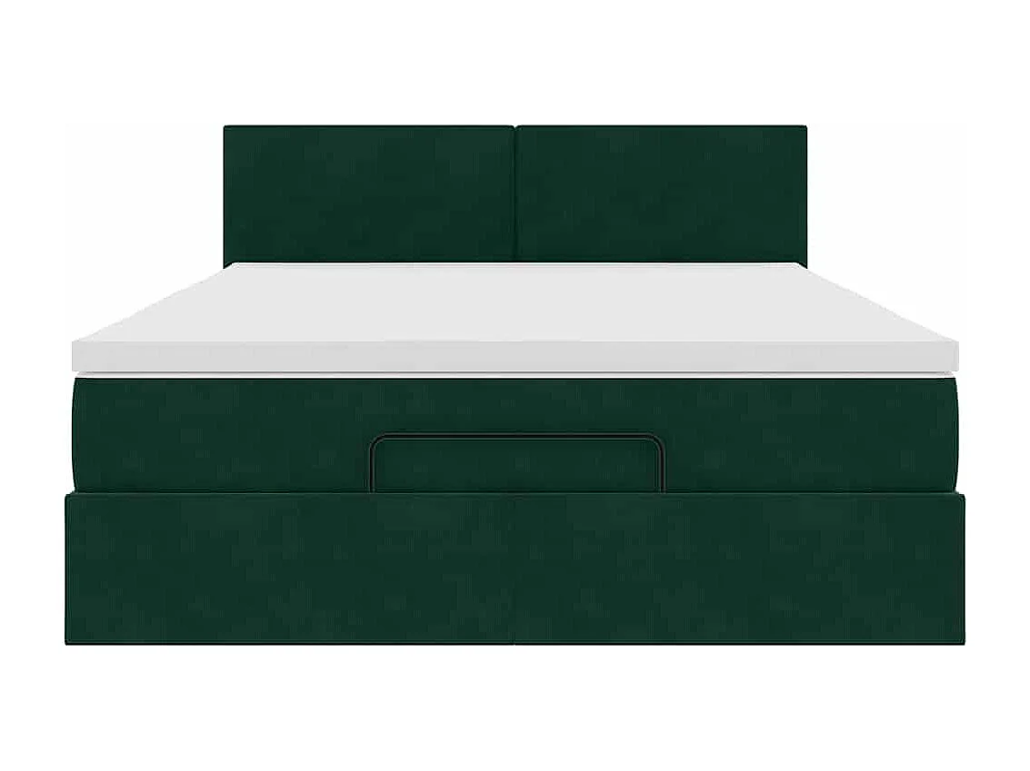 Ottoman-Bett mit Matratze & LEDs Dunkelgrün 140x200 cm Samt