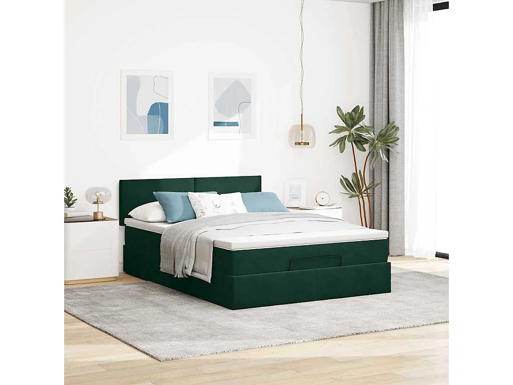 Estructura de cama otomana con colchón verde oscuro 140x200 cm