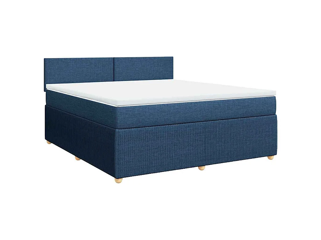 Cama box spring con colchón tela azul 180x200 cm