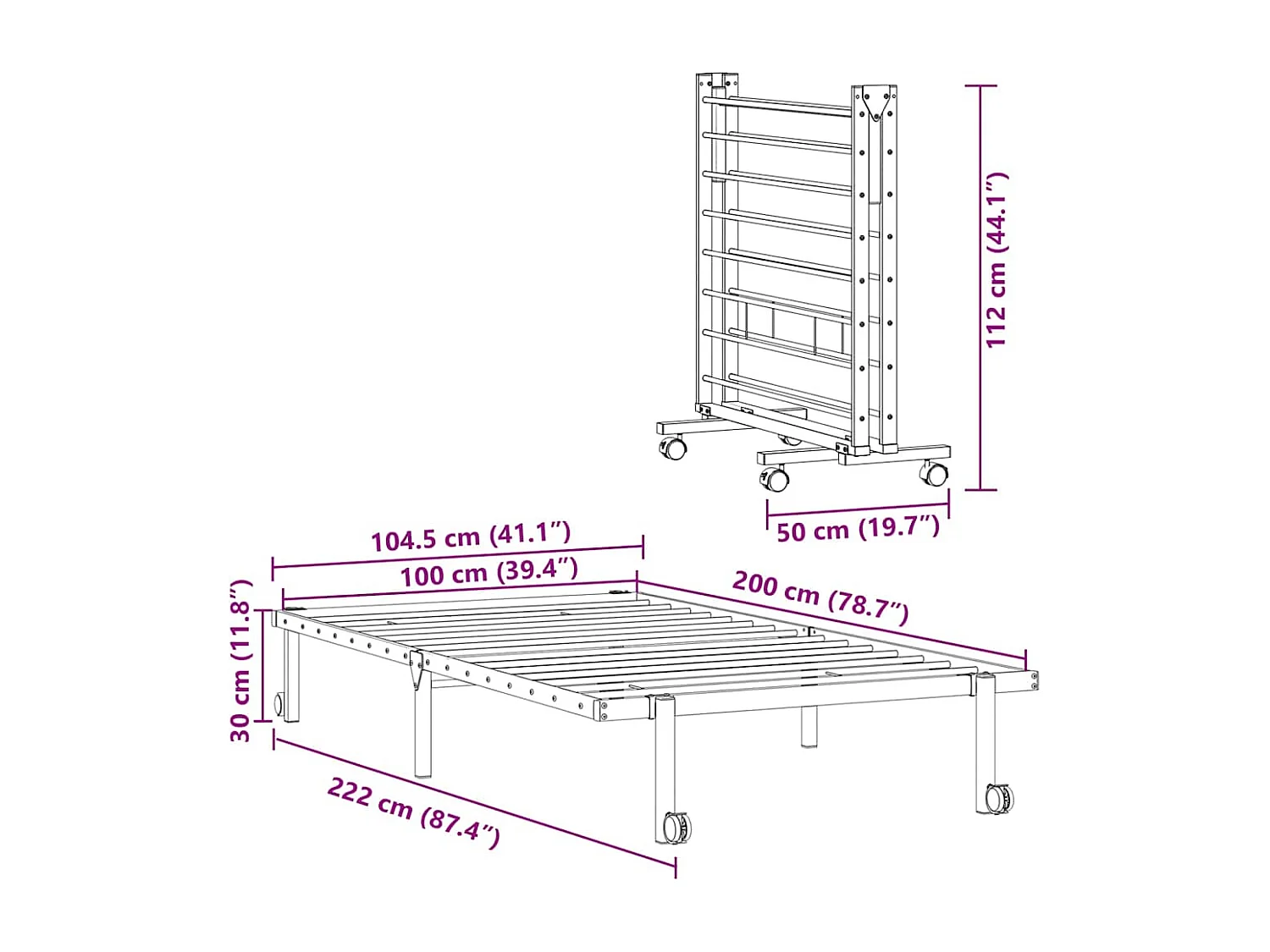 Bettgestell ohne Matratze Klappbar Weiß 100x200 cm Stahl