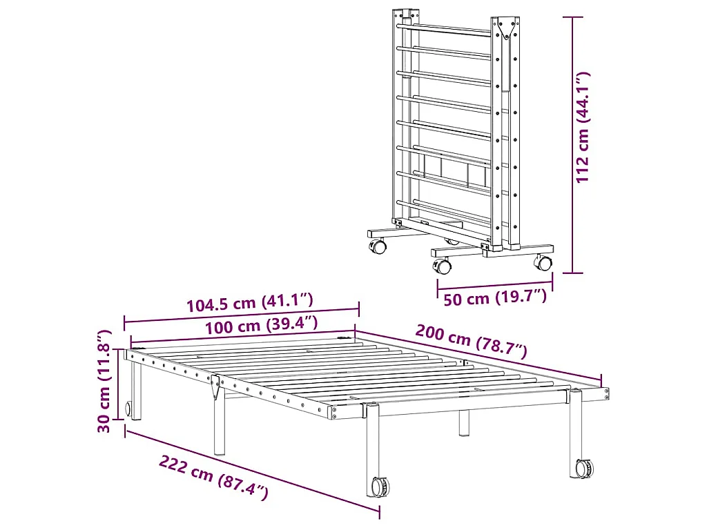 Bedframe zonder matras opvouwbaar 100x200 cm staal wit