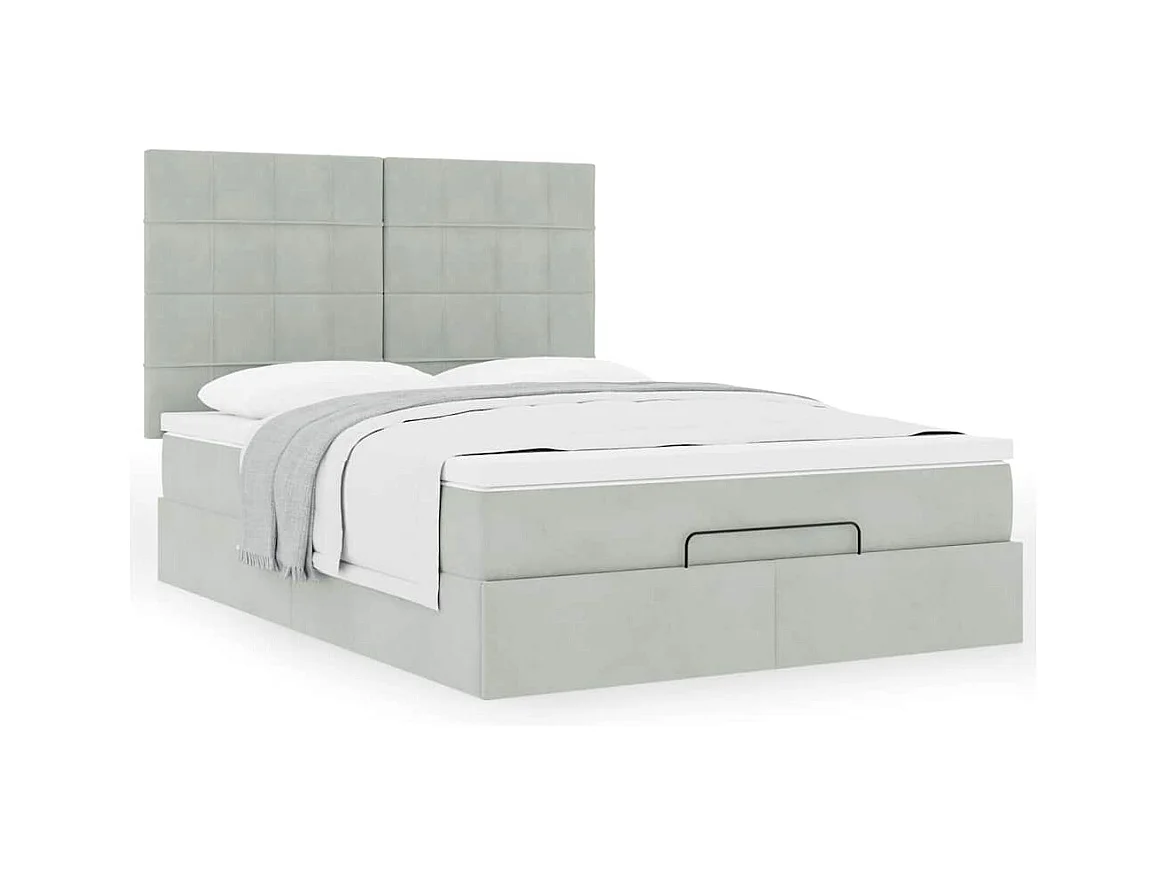 Cadre de lit ottoman avec matelas gris clair 140x200 cm velours