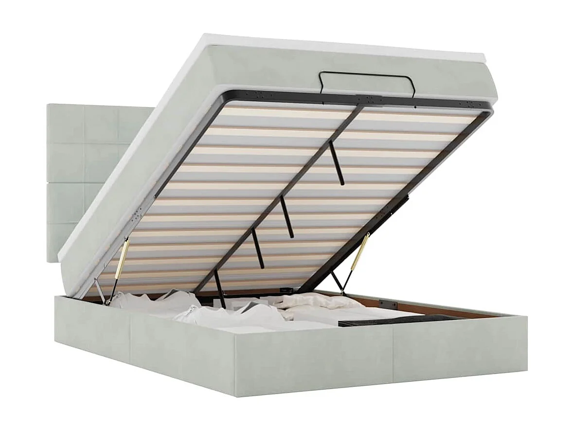 Cadre de lit ottoman avec matelas gris clair 140x200 cm velours