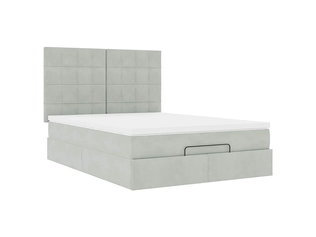 Cadre de lit ottoman avec matelas gris clair 140x200 cm velours