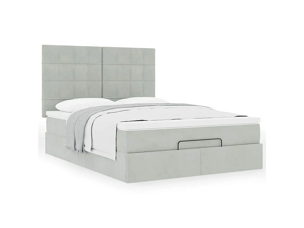 Ottoman bed met matrassen 140x200cm fluweel lichtgrijs