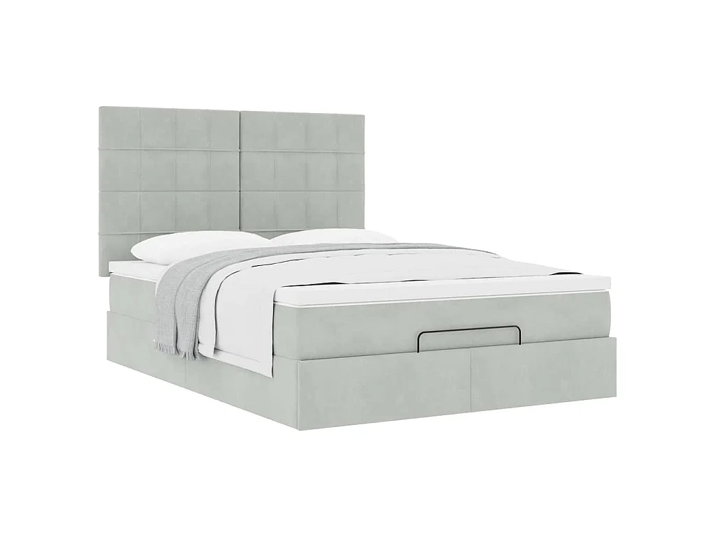 Ottoman bed met matrassen 140x200cm fluweel lichtgrijs