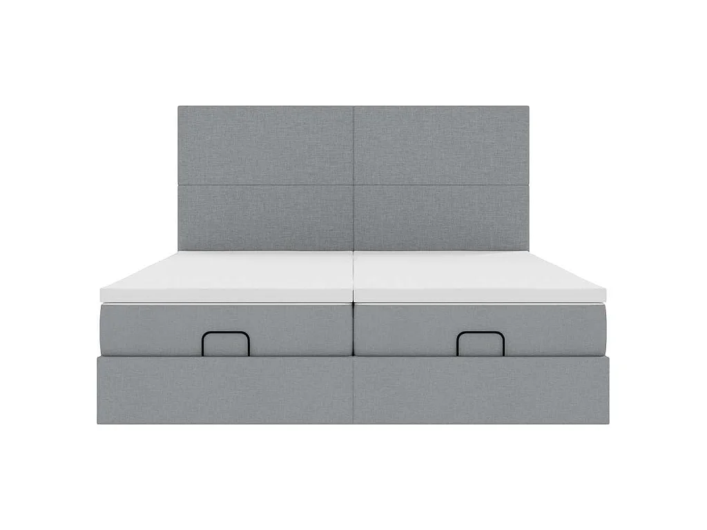 Estrutura de cama otomana com colchões tecido cinzento claro