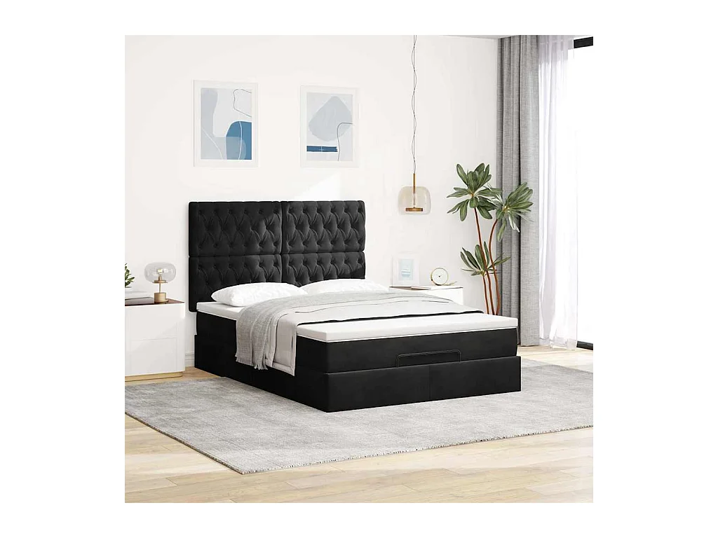 Cadre de lit ottoman avec matelas noir 140x190 cm velours
