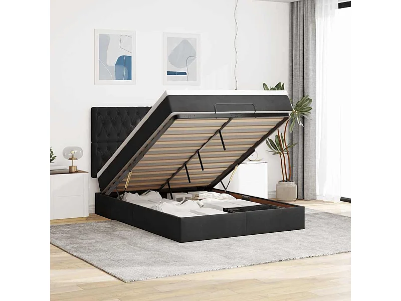 Cadre de lit ottoman avec matelas noir 140x190 cm velours