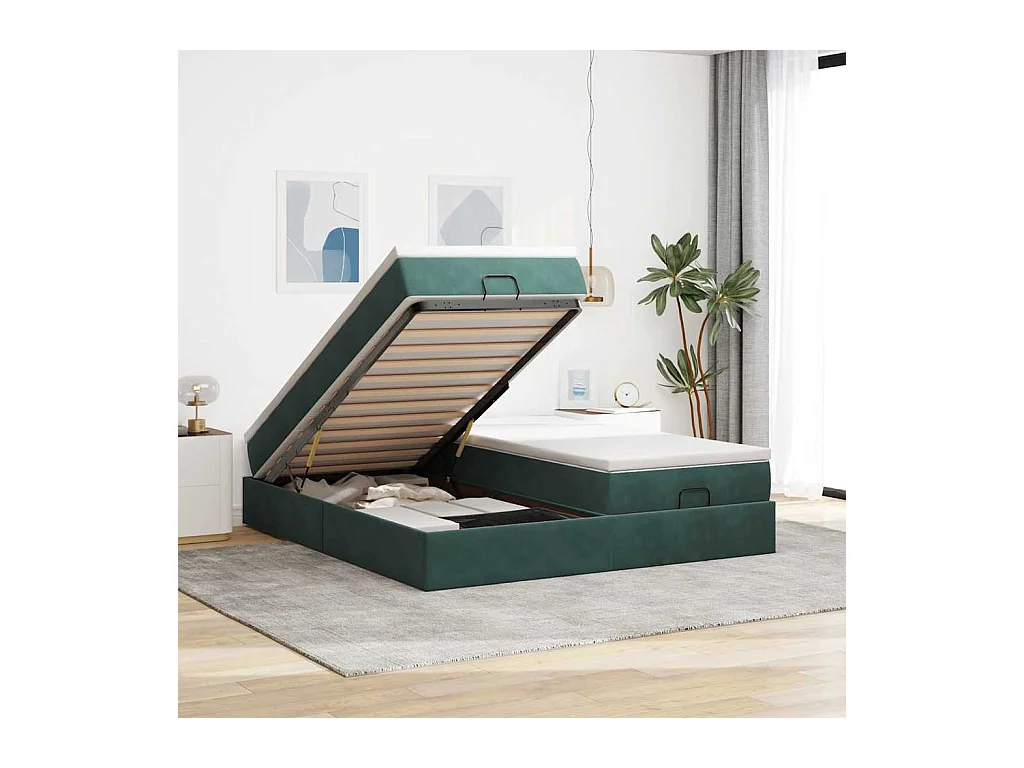 Ottoman-Bett mit Matratzen Dunkelgrün 180x200 cm Samt