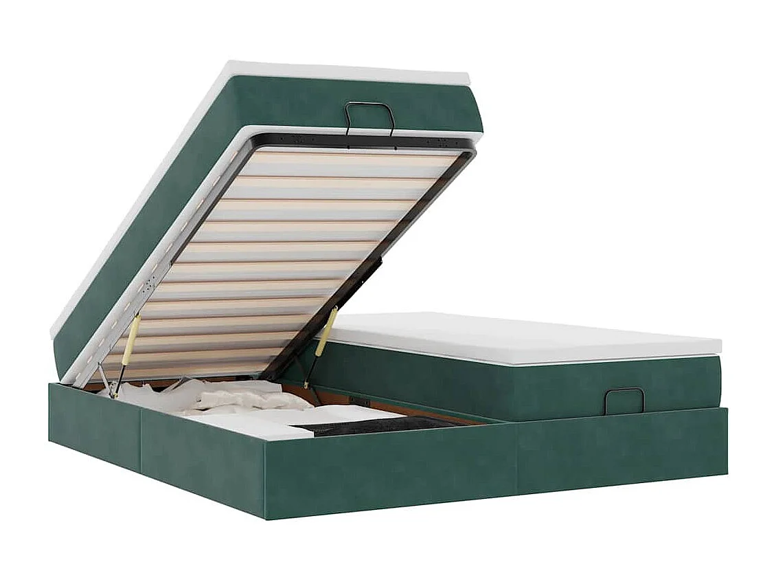 Ottoman-Bett mit Matratzen Dunkelgrün 180x200 cm Samt