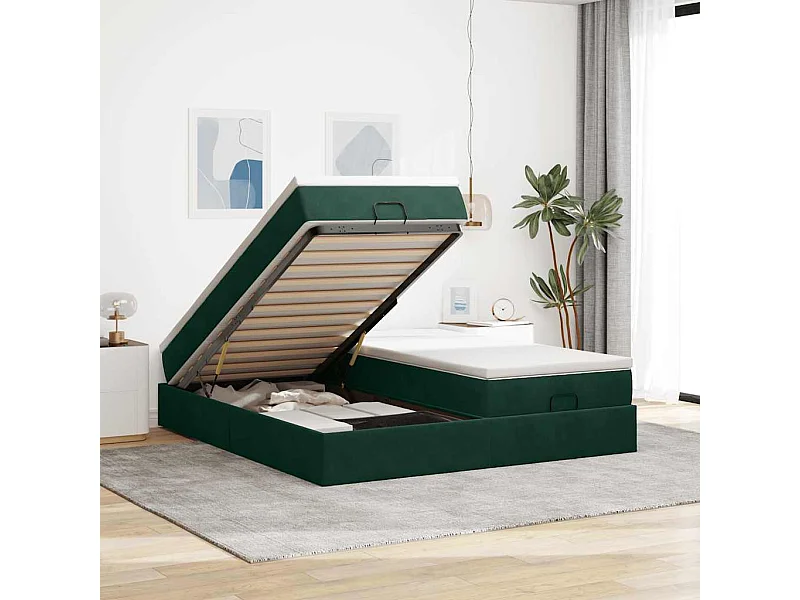 Cadre de lit ottoman avec matelas vert foncé 180x200cm velours